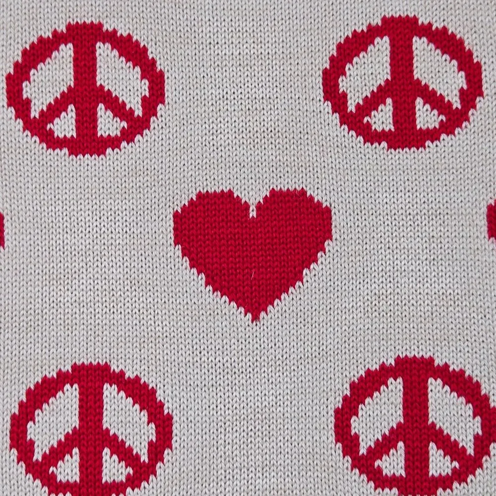 Moschino Peace & Love Hearts Scarf Merino Wool Blend Red White